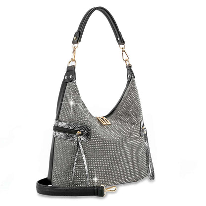Side Pocket Colored Stone Hobo Handbag