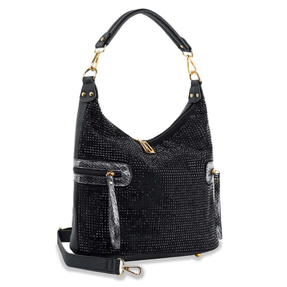 Side Pocket Colored Stone Hobo Handbag