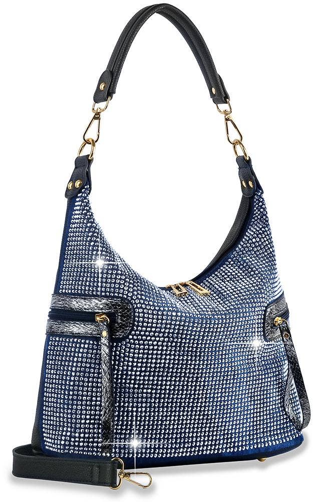 Side Pocket Colored Stone Hobo Handbag