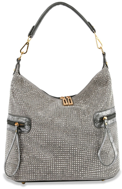 Side Pocket Colored Stone Hobo Handbag