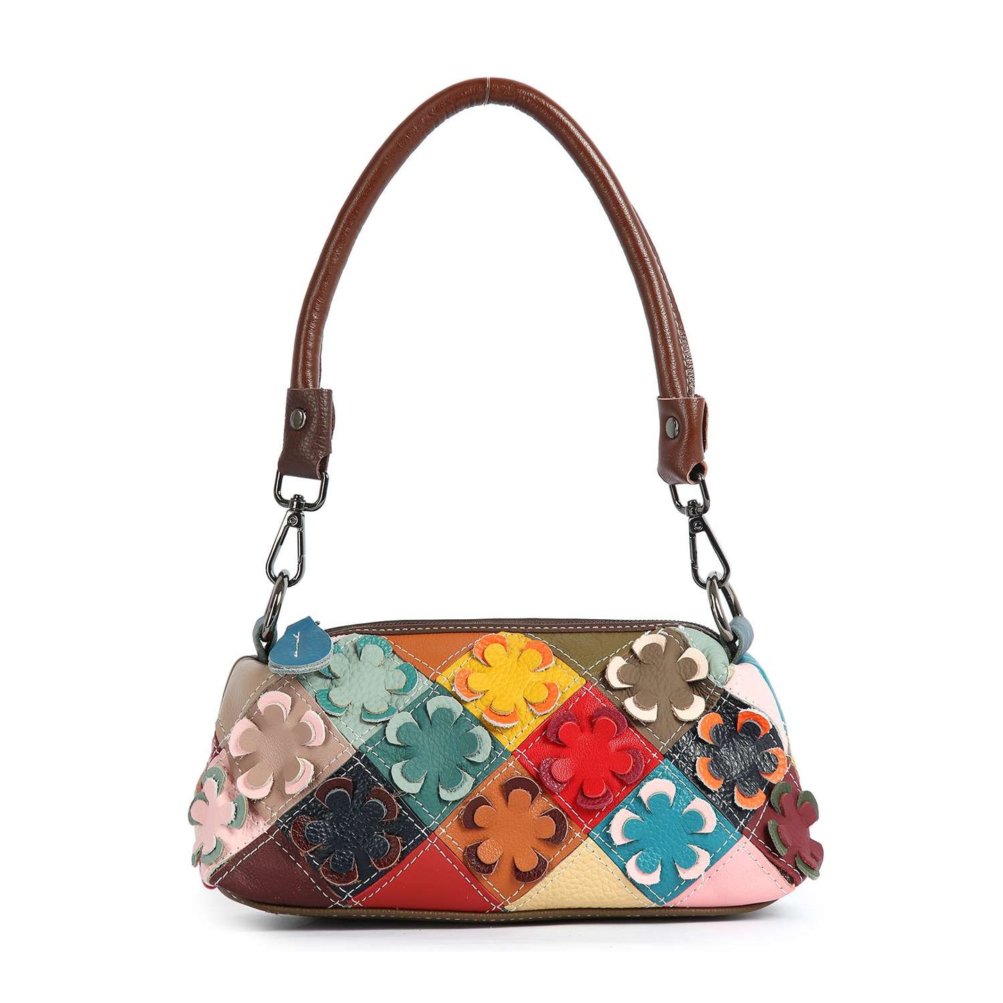 Genuine Leather Petite Colorful Floral Design Bag