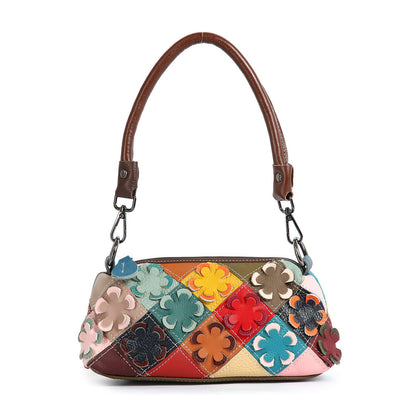Genuine Leather Petite Colorful Floral Design Bag