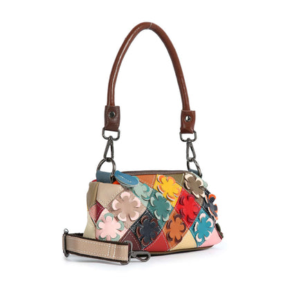 Genuine Leather Petite Colorful Floral Design Bag
